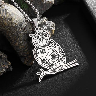 European and American Animal Owl Steampunk Gear Stainless Steel Necklace