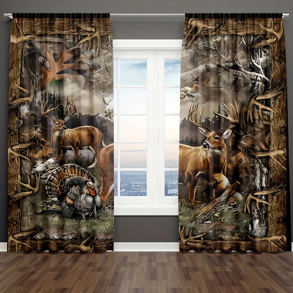 2pcs Rustic Cabin Deer Curtains for Bedroom, Vintage Country Farmhouse Fall Forest Wildlife Print Window Curtains