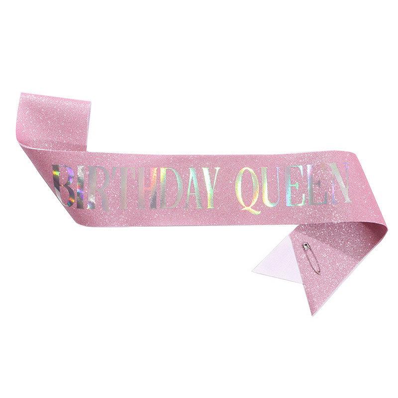 Birthday Queen Pink Rhinestone Crown & Shoulder Strap Set - Party Accessories