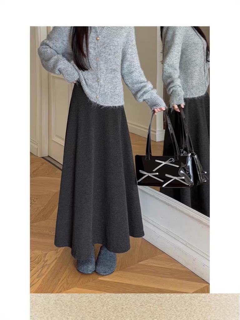 2026 Herbst/Winter High-Waist Kaffee Midi-Rock - Vielseitiger A-Linien-Schnitt mit einem figurschmeichelnden breiten Saumdesign