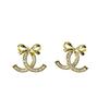 Women Small Luxury Double C Full Rhinestone Butterfly Stud Earrings Fashion Jewelry