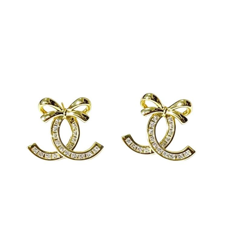 Women Small Luxury Double C Full Rhinestone Butterfly Stud Earrings Fashion Jewelry