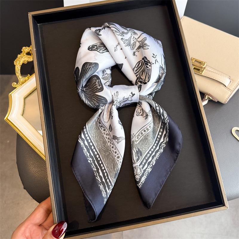 2026 New Floral Printed Square Scarf Women's Spring and Summer Polyester Fiber Scarf Fashion Bag Ribbon Hair Bands Bandana
