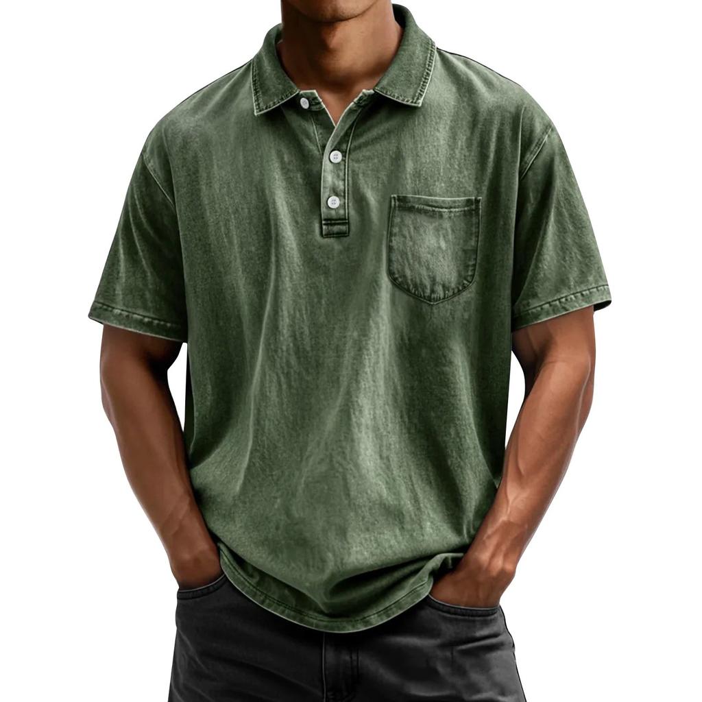 Men's Summer Color Button Short Sleeve Loose Shirt Men's Casual Fashion Tops