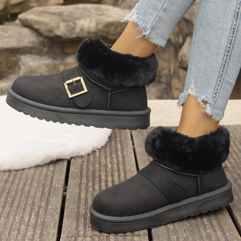 Large Size Low Tube Snow Boots for Women's Autumn and Winter New Turning Hair and Piling Thickened Warm Cotton Shoes for Women