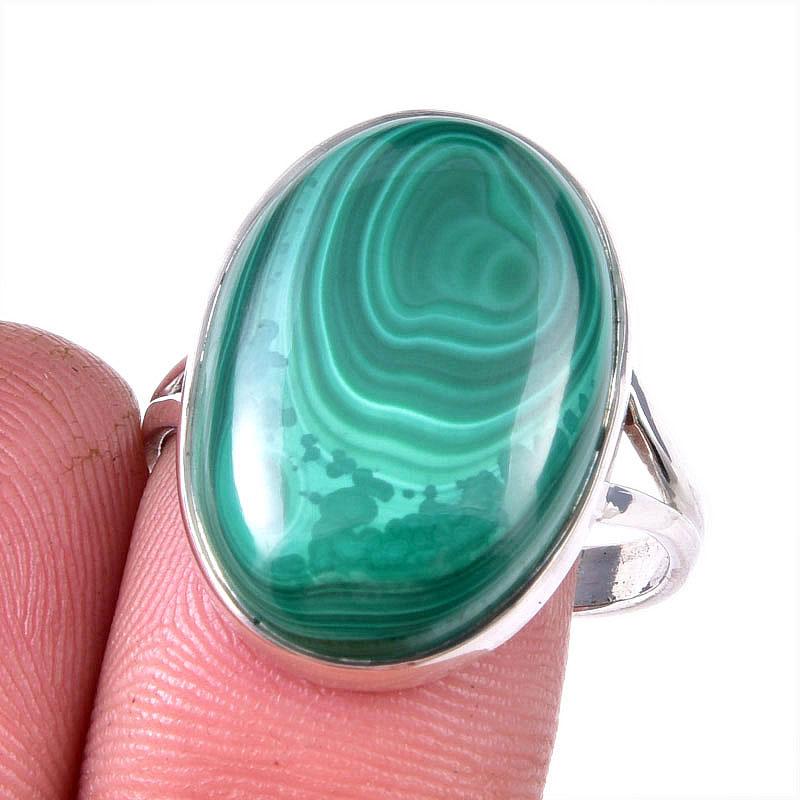 

Ювелирное кольцо из стерлингового серебра 925 пробы с натуральным малахитом, размер 9 J7V02