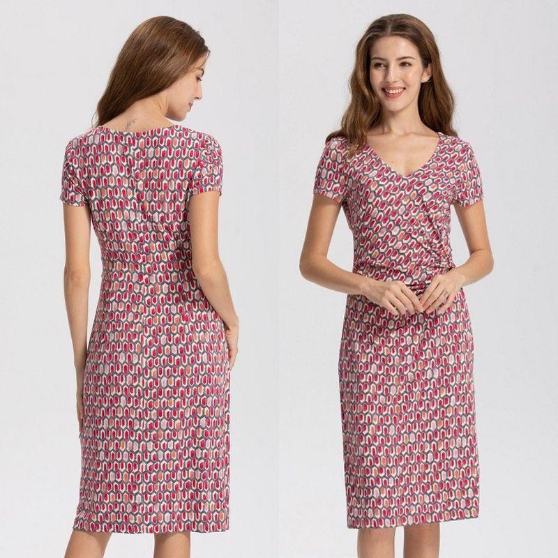 

Women s Printed European and American-Style Slim Looking Short-Sleeve Dress Red dot pattern 1XL