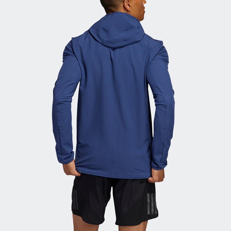 Adidas Solid Color Running Hooded Jacket Men Outerwear Blue FR0800