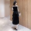 2026 A/W Sequined Mesh Patchwork Gold Velvet Slimming Dress