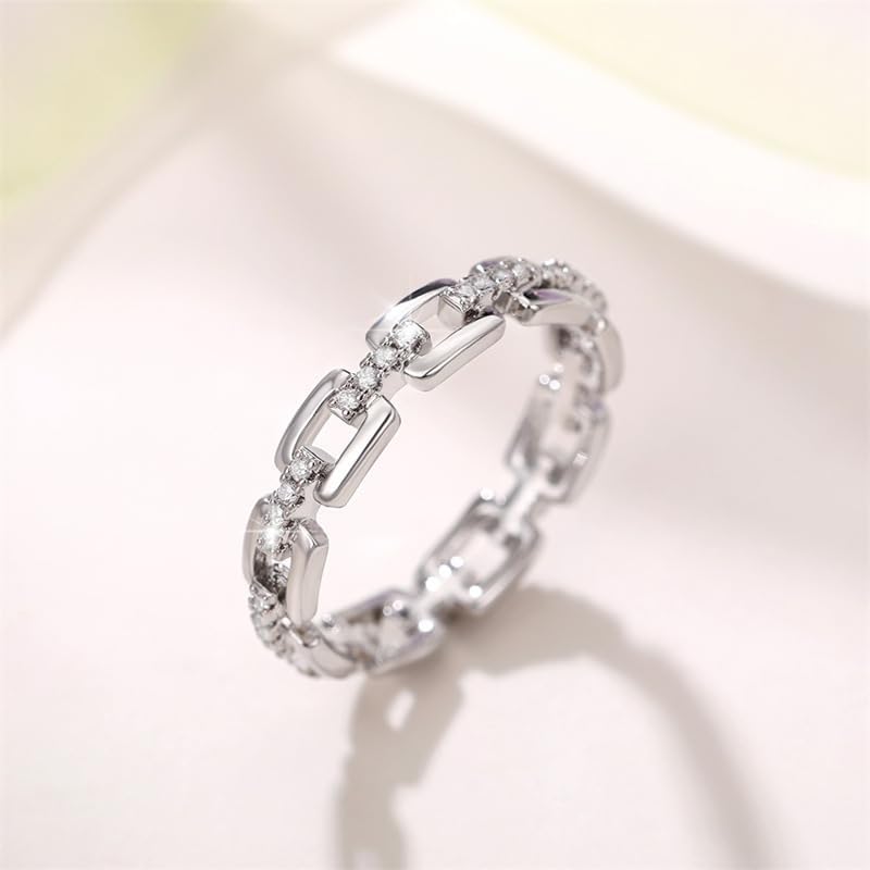925 Sterling Silver Shiny Full Diamond Ring Chain Shaped Diamond and Zirconia Index Ring Cubic Zirconia Cocktail Rings CZ Diamond Ring Eternity