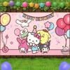2D Kawaii Sanrio Characters Happy Birthday Banner, Kids Photography Background