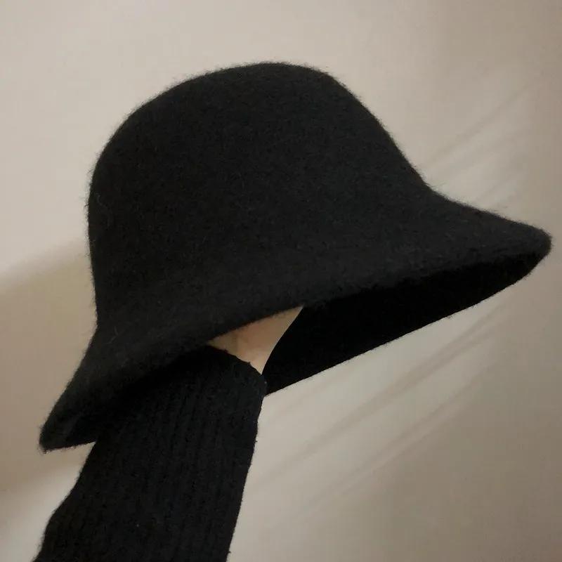Japanese Real Woolen Vintage Warm Bucket Hat for Women Felt Retro Dome Wool Hats Female Fashion British Style Panama Caps Bonnet