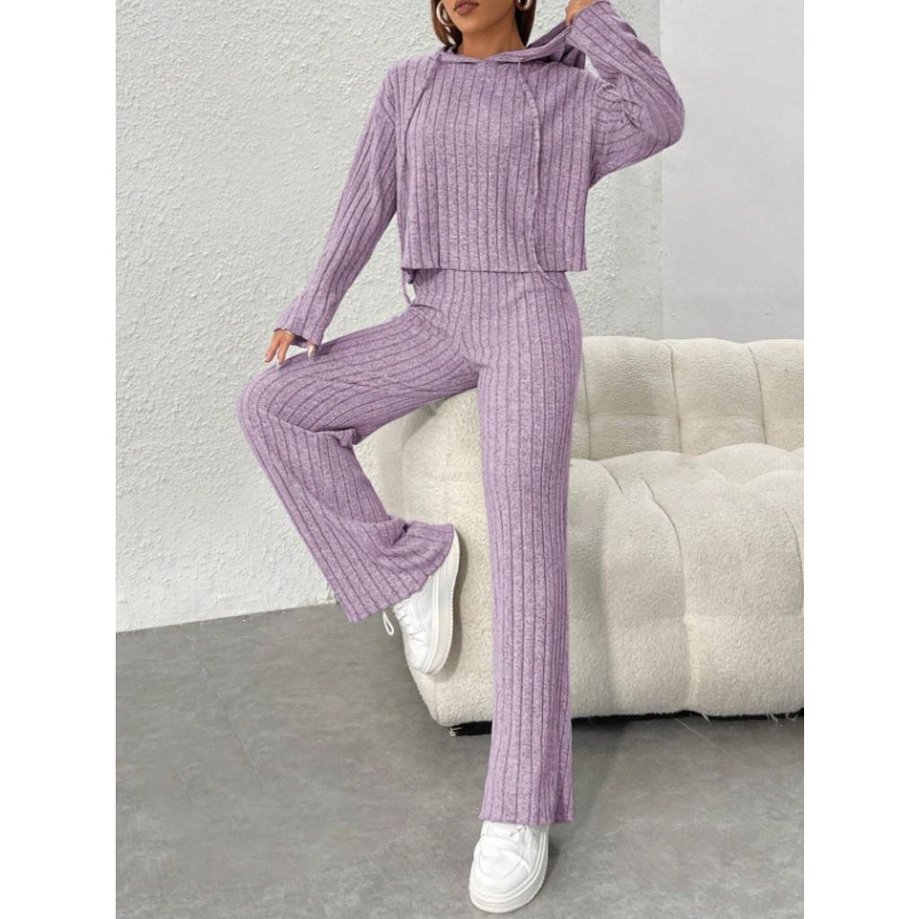 Herbst- und Winter-Freizeit-Strickset mit langen Ärmeln, Damen-Kapuzensweatshirt, lockere Hose zweiteiliges Set