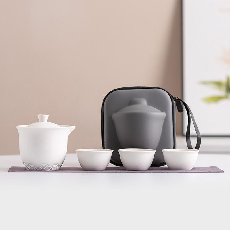 Chinese Style Travel Tea Set, Celadon Cover Bowl Small Set, One Pot, Three Cups, Fast Customer Cup, Portable Kung Fu Tea Maker