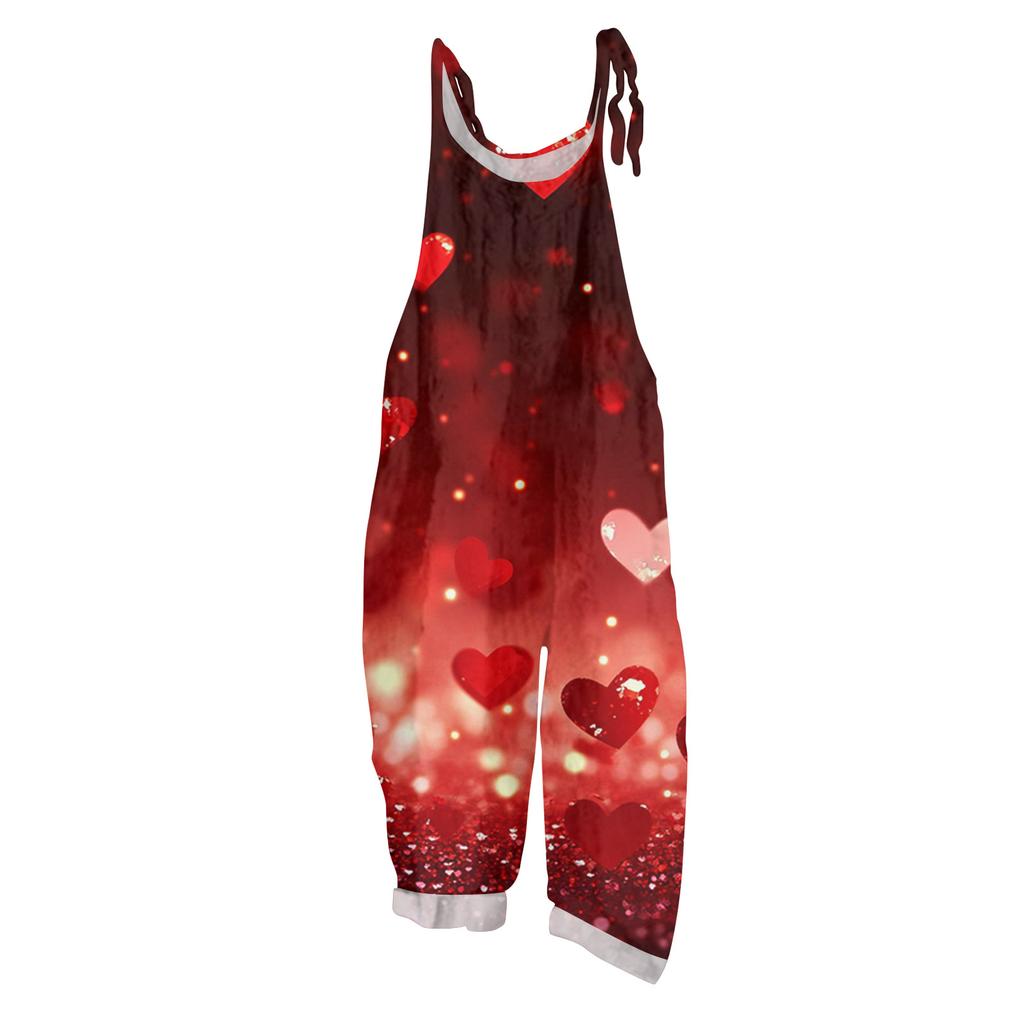 Women's Jumpsuit  Print Casual Loose Vintage Shoulder Strap Cotton Linen