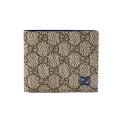 Double G Logo Ceramic Effect Finish Flip Closure GG Supreme Canvas and Leather Wallet Men's Beige/ebony