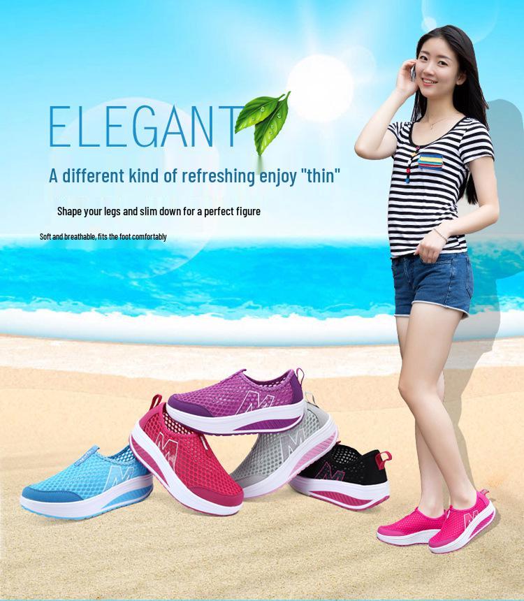 Women's Mesh Slip-On Platform Shoes - Spring/Summer Breathable Casual Sneakers with Thick Sole