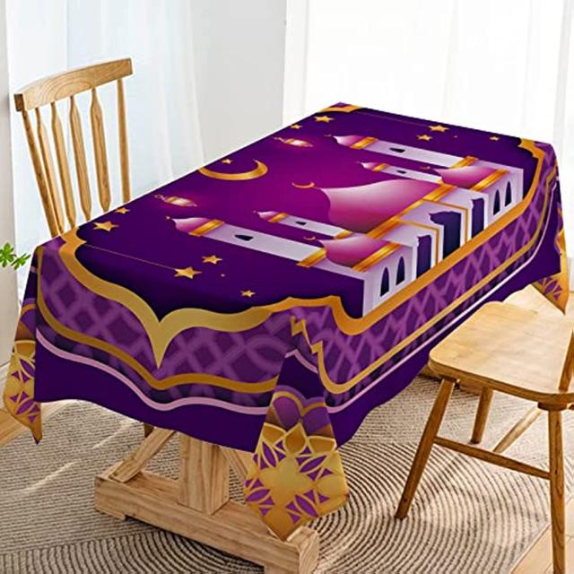 

Рамадан Мубарак Скатерть Исламская Мусульманская Ид Украшения Мечеть Венера Луна Фонарь Свет Кухня Столовая Необрастающая Скатерть 85x85cm33x33inch