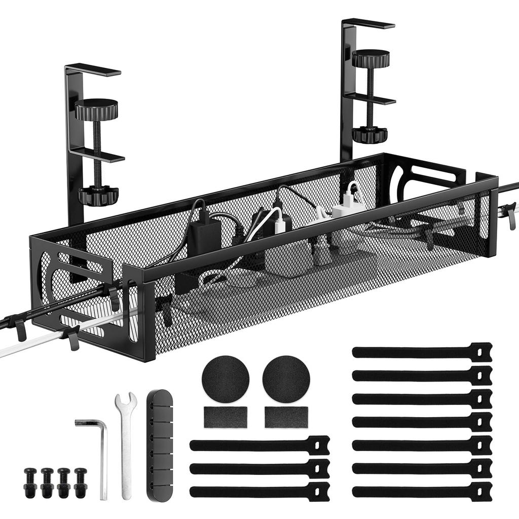 Ankuka Cable Tray, Under-Desk Storage, Cable Concealer, 40cm Wide, Fits Desk Tops 1-5cm Deep, Popular Model, No Drilling Required, Router Storage,