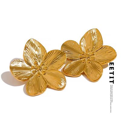 Tarnish Free Vintage Gold Color Stainless Steel Flower Metal Stud Earrings for Women Individual Stylish Trendy Jewelry