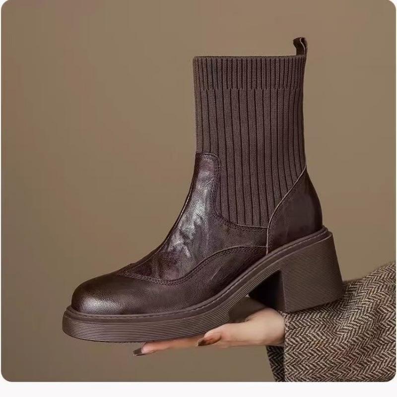 Thick-soled elastic boots versatile women's cross-border small knitted wool tube women's shoes 2026 new high-heeled thin boots