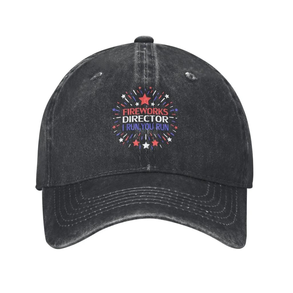 Fireworks Director I Run You Run 4th of July Baseball Hat Denim Caps Adjustable Fashion Outdoor Sport Fishing Cap