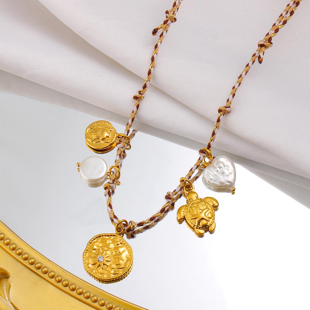 Trendy DIY Multi-Pendant 18K Gold Clavicle Necklace - Non-Fading Pull-String Design