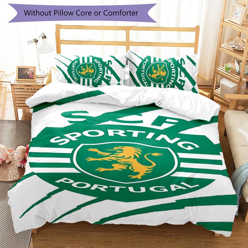 3pcs Sporting CP logo pattern bedding set duvet cover set includes duvet cover &pillowcases,perfect all season bedroom decoration&gift