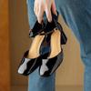 Fashion Women's new leather sheepskin spring and summer square toe elastic buckle middle heel toe sandals work shoes
