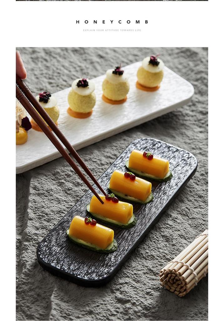 High-End Rectangular Sushi and Dessert Plate with Rock Pattern Design