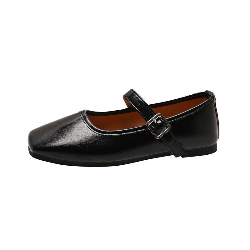 Fashion Elegant Retro Square Toe Mary Jane Flat Bottom Single Shoes Casual Soft Leather Ballet Women's Flats Comfortable Solid Mocasines
