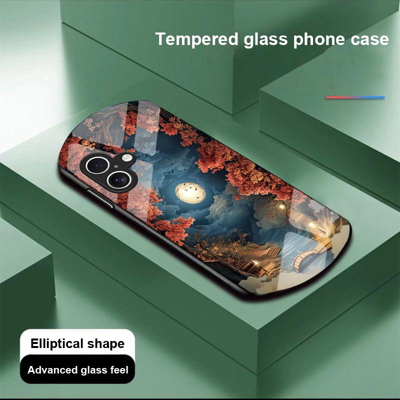 Złoty Liść Czarny Dla Apple IPhone 16 11 13 15 14 Pro Max 12 Mini 7 8 Plus XR X XS Etui na telefon z hartowanego szkła o eliptycznym kształcie