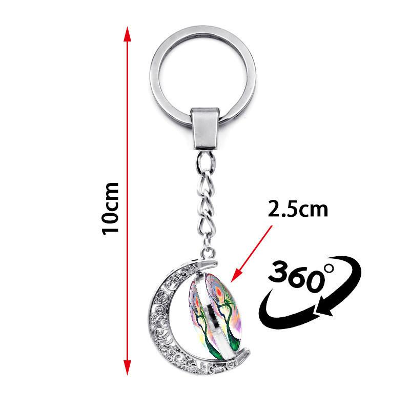 Colorful Tree Of Life Keychain Pendant Double-sided Rotating Moon Charm