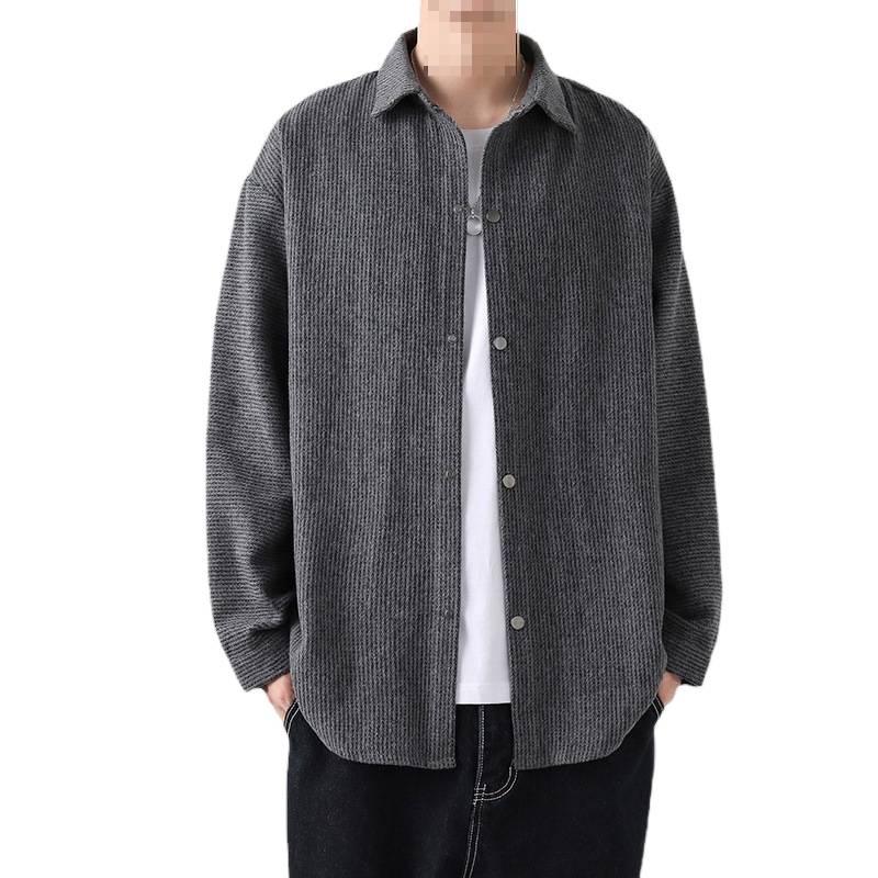 Men's Hong Kong Style Woolen Lapel Shirt Jacket - Spring/Autumn Casual