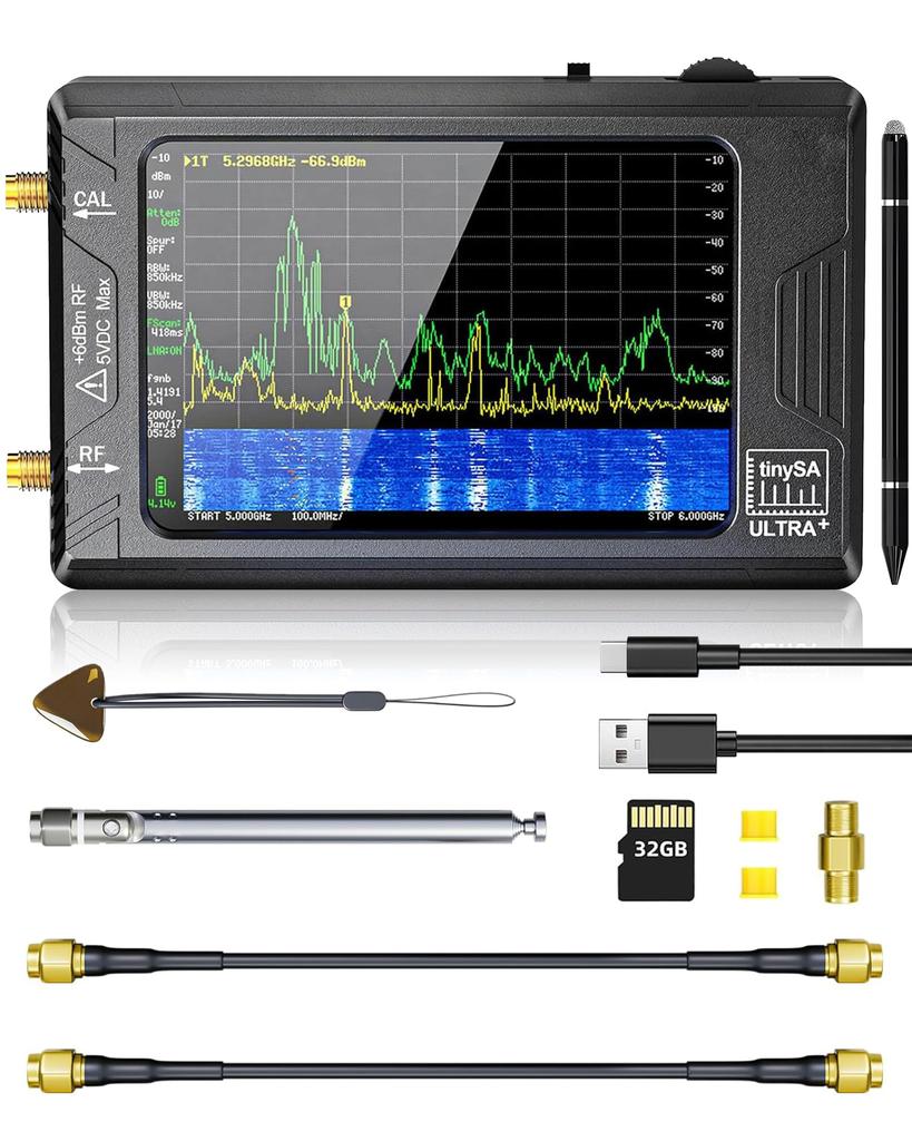Analizzatore di Spettro Portatile Hoshikou Denpa, TinySA Ultra Touchscreen da 4 pollici Uscita Segnale ad Alta Frequenza 100kHz-5.4GHz con Scheda da 32GB, Segnale 2-in-1