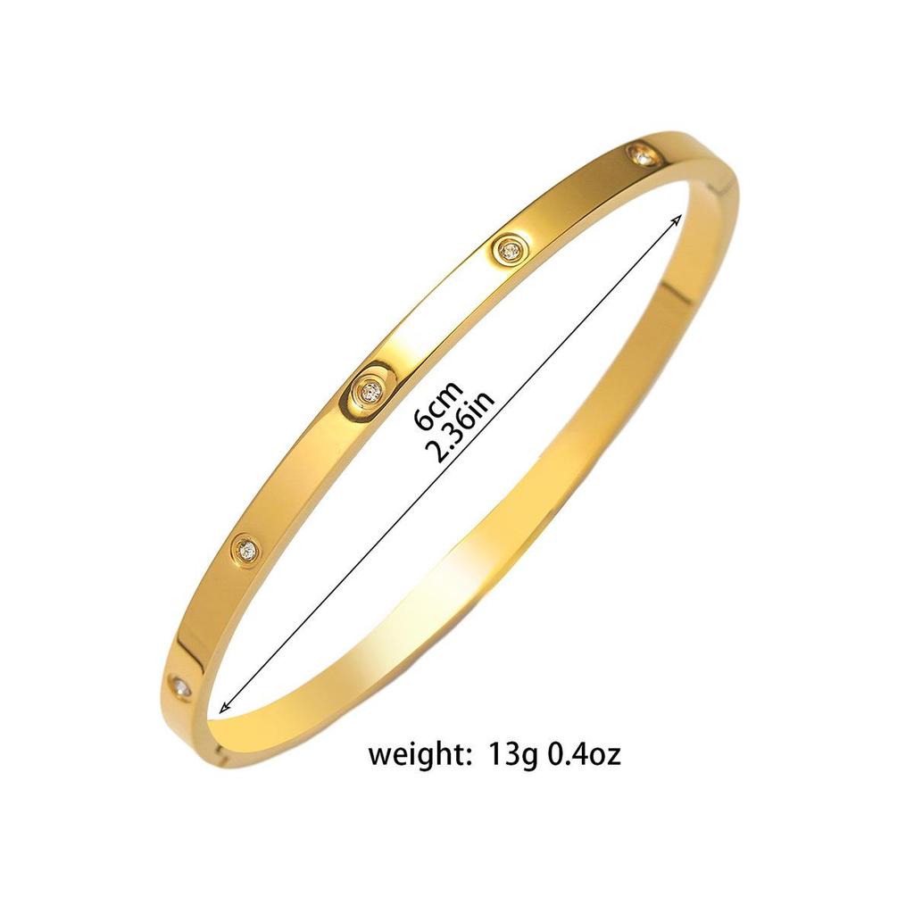 European & American Titanium Steel Hollow Electroplated Bangle with Diamonds - Versatile Stainless Steel Women's Fashion Jewelry