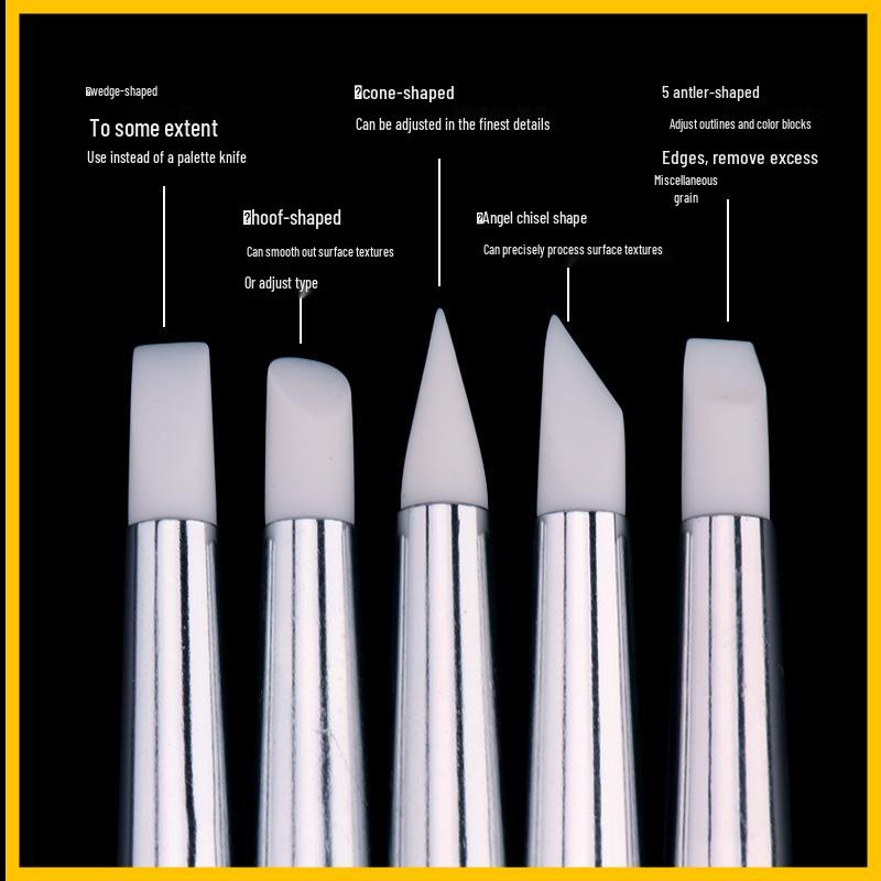 5-Piece Double-Ended Silicone Clay Tool Set - Rubber Point Pen for Polymer Clay Doll DIY