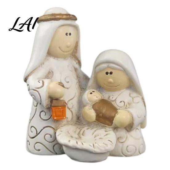 Winter Holiday Window Decorations Mini Resin Nativity Figurine for Christmas Desktop Decor Holy Family Manger Small Religious Ornaments Scene