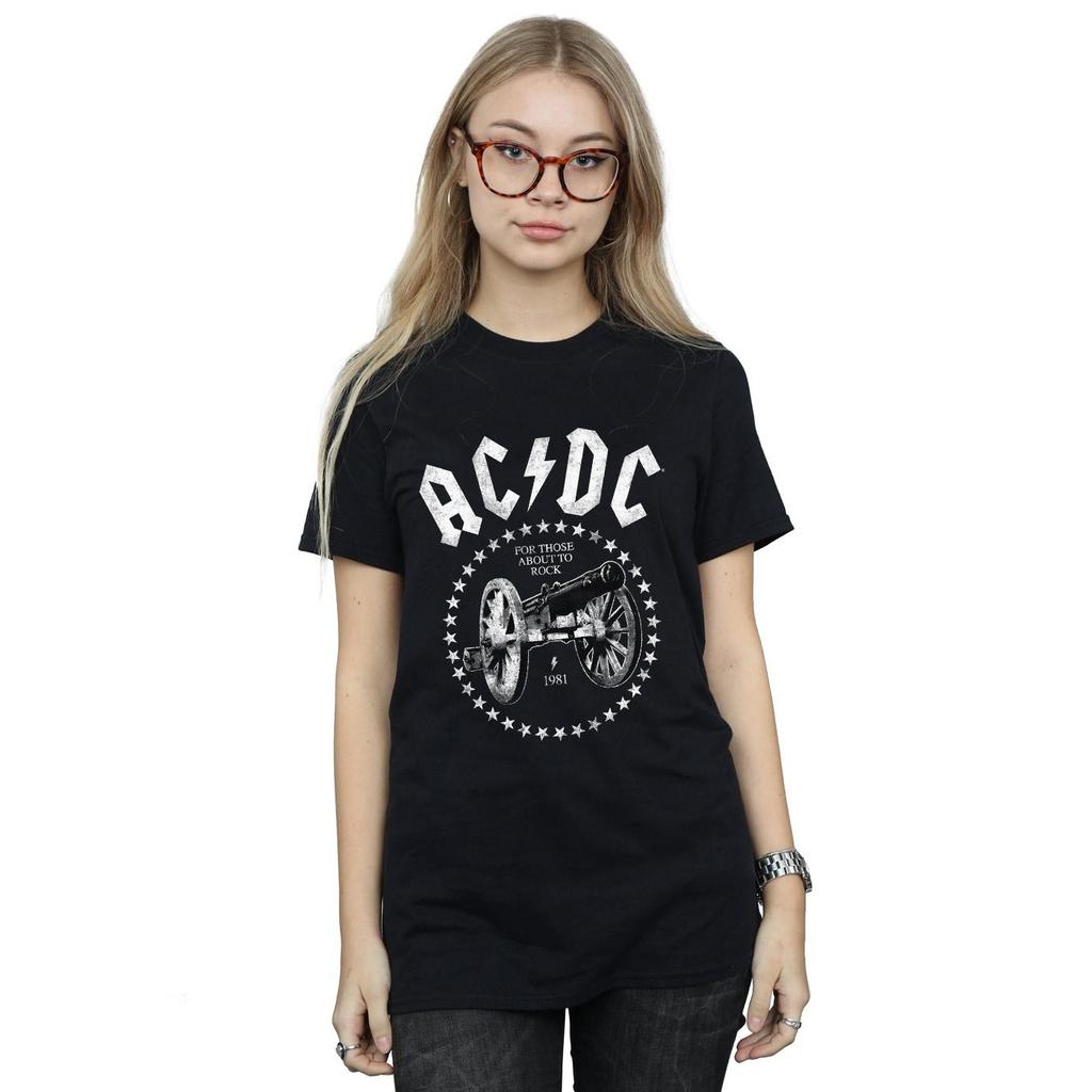 AC/DC Womens/Ladies We Salute You Cannon Cotton Boyfriend T-Shirt