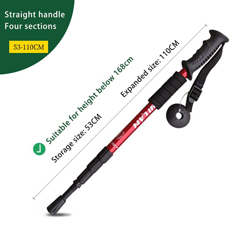 

4-секционная трекинговая палка из алюминиевого сплава с прямой рукояткой, для активного отдыха, ходьбы, пешего туризма, телескопическая, для кемпинга, альпинизма, треккинга красный