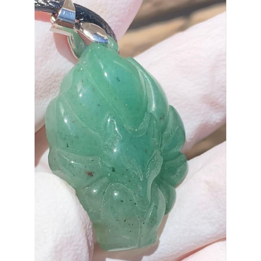 Used Jade nine-tailed fox sculpture pendant necklace natural stone made in India lucky charm amulet good luck power stone