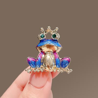 Cute Crown Frog Brooch High-End Female Design Sense Niche Pin Anti-Light Buckle Fashion Corsage Clothes Accessories
