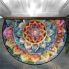 Colorful Ethnic Style Flower Semi-Circular Carpet Soft Non-Slip Decorative Mat 2D Print Aesthetic Rug for Bedroom Balcony Entrance