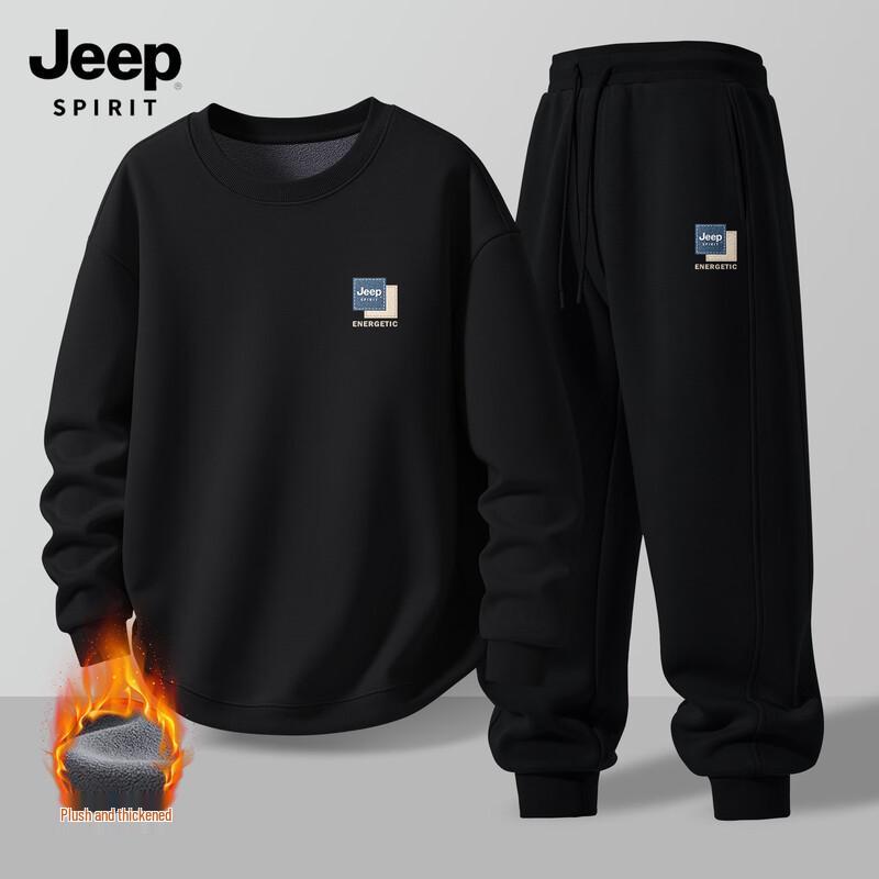 JEEP SPIRIT Men's 2025 Winter Fleece Hoodie & Sweatpants Set
