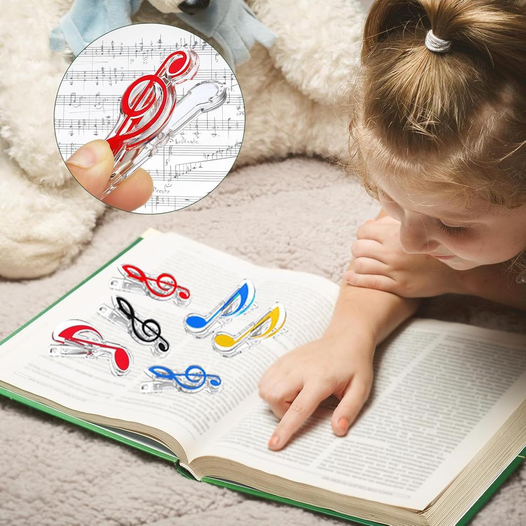 YOKIVE 40 Pcs Music Note Clips, Plastic Music Book Clip, Decoration and Marking, Great for Office/Piano Room (5 Colors, 2.8 x 1.2 Inch)