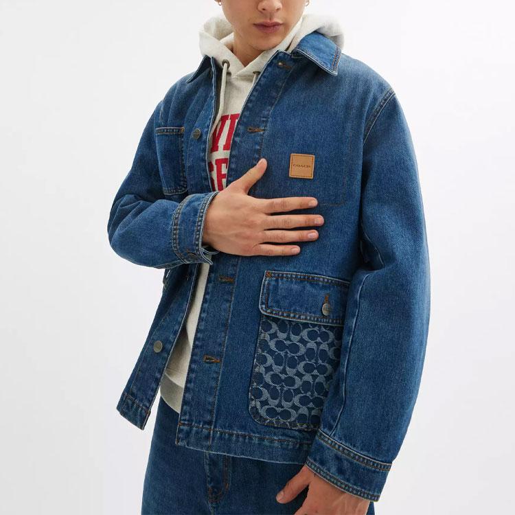 Coach Denim Jacket With Front And Button Pockets Men Jacket Blue CAT17-LUN
