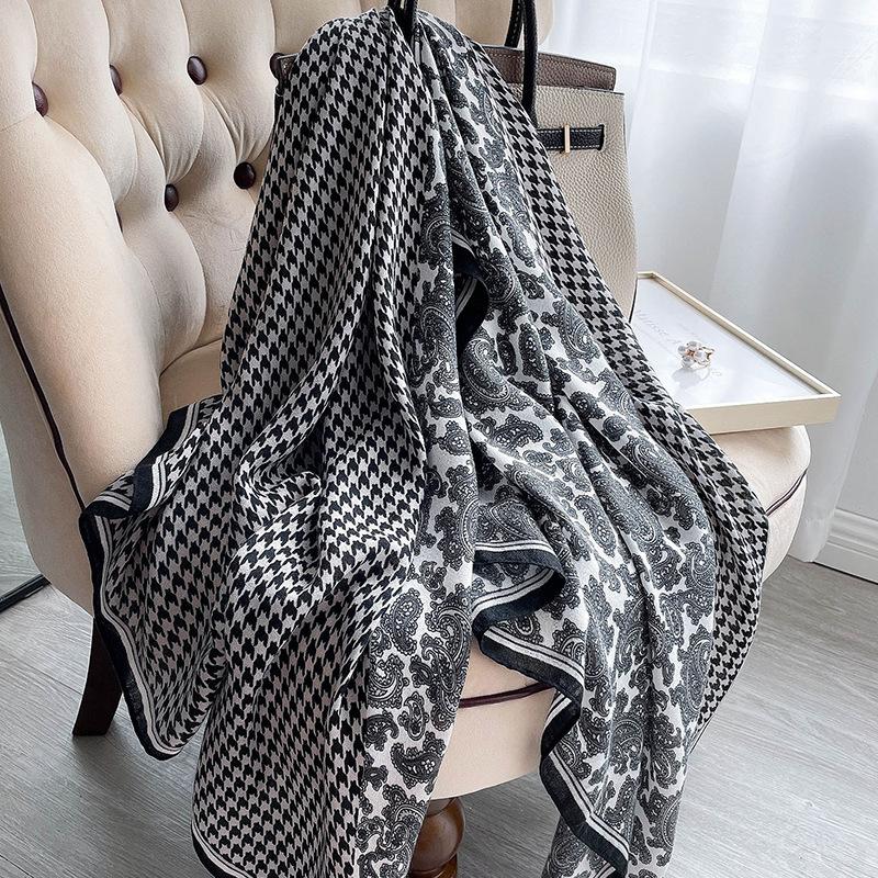 Korean New Cotton and Linen Hand Feel Shawl Beach Towel  Medium-length Silk Scarf Travel Sun Protection and Sun Protection for Women