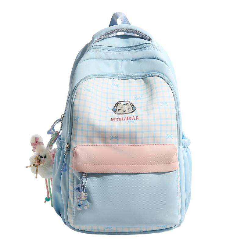Student Backpack Women s Large Capacity Plaid Schoolbag синий