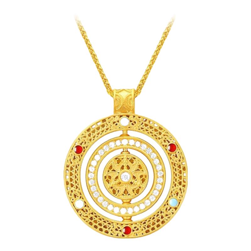 Chow Tai Seng Eight Treasures Compass Silver Necklace