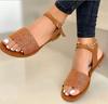 Fashion Summer Women's Flat Roman Sandals Plus Size Simple One-word Buckle Design Low-top Open-toe Sandals Zapatos Mujer 2025 Tendencia